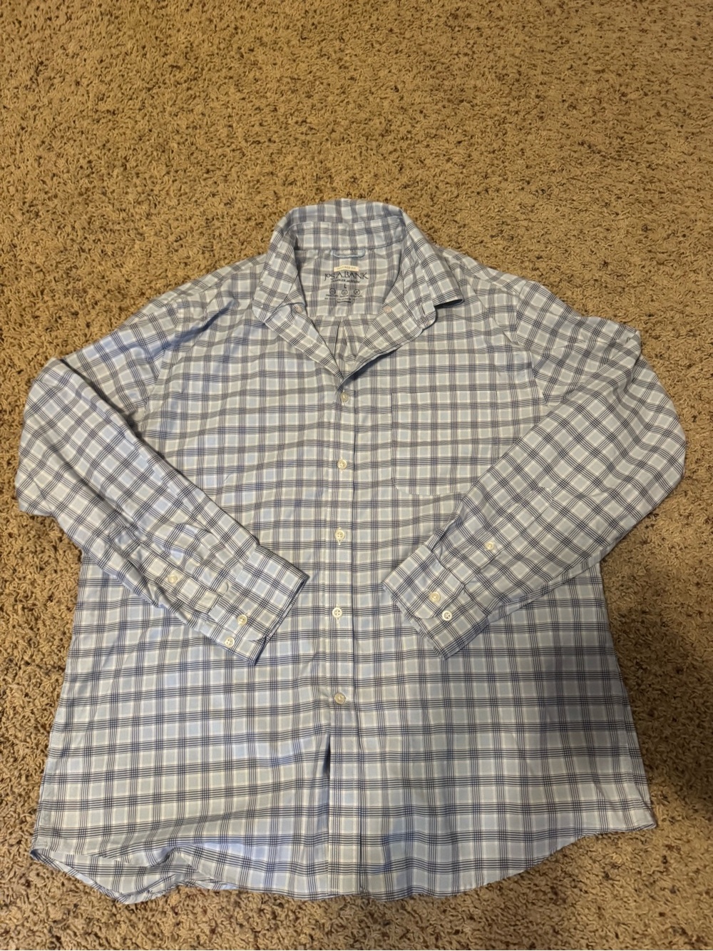 Jos a Bank Men's Light Blue Plaid Button-Up Shirt